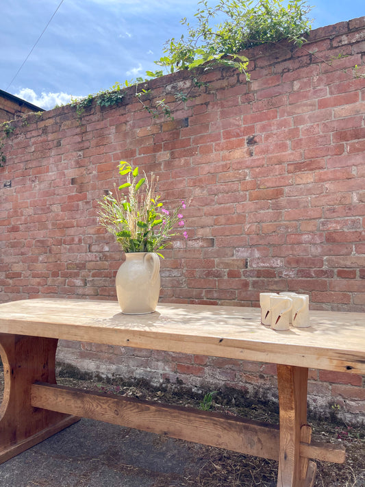 Antique Pine Table + Bench Set - #1407