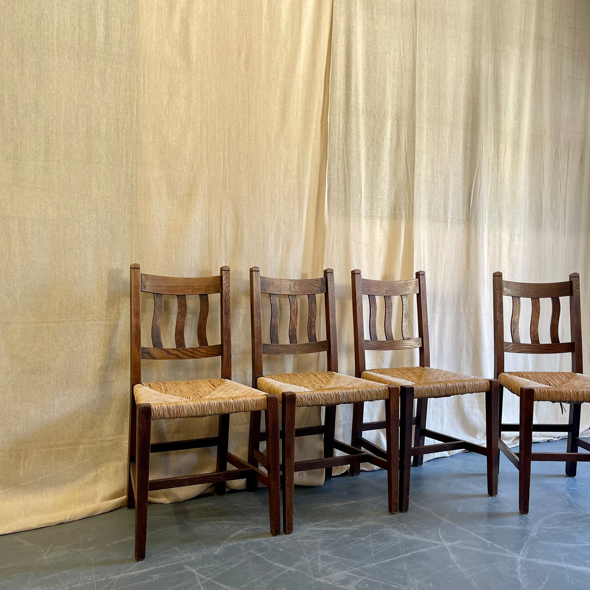 Set of Four Oak + Rush Seat Chairs - #2253