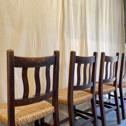 Set of Four Oak + Rush Seat Chairs - #2253