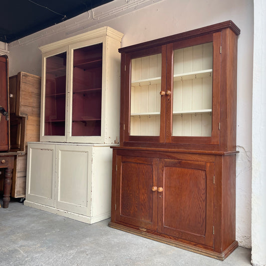 Vintage Pitch Pine Glazed Cupboard - #2051