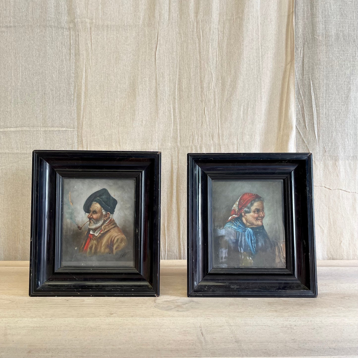Pair Of Framed Antique Oil Paintings - #2250