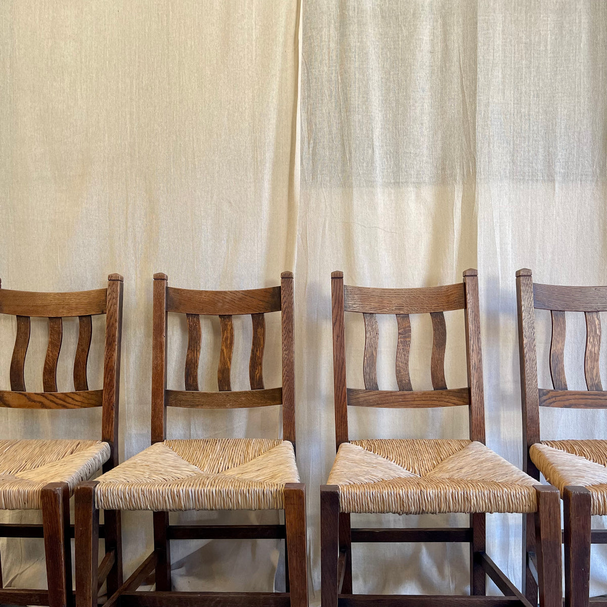 Set of Four Oak + Rush Seat Chairs - #2253