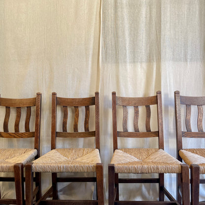 Set of Four Oak + Rush Seat Chairs - #2253