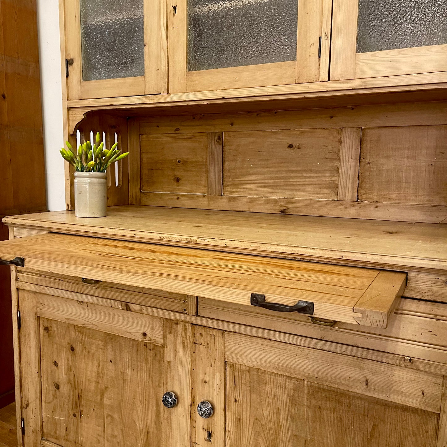 Antique Pine Glazed Cupboard - #1867