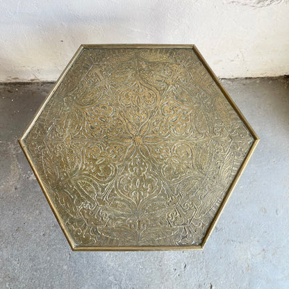 Brass & Oak Hexagonal Table - #1574