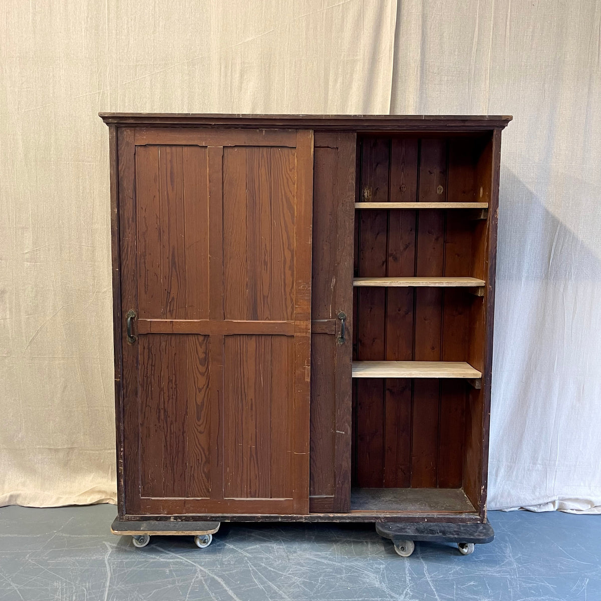 Pitch Pine Sliding Door Cupboard - #2419