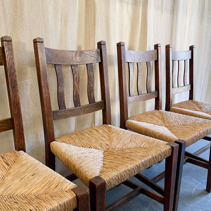 Set of Four Oak + Rush Seat Chairs - #2253